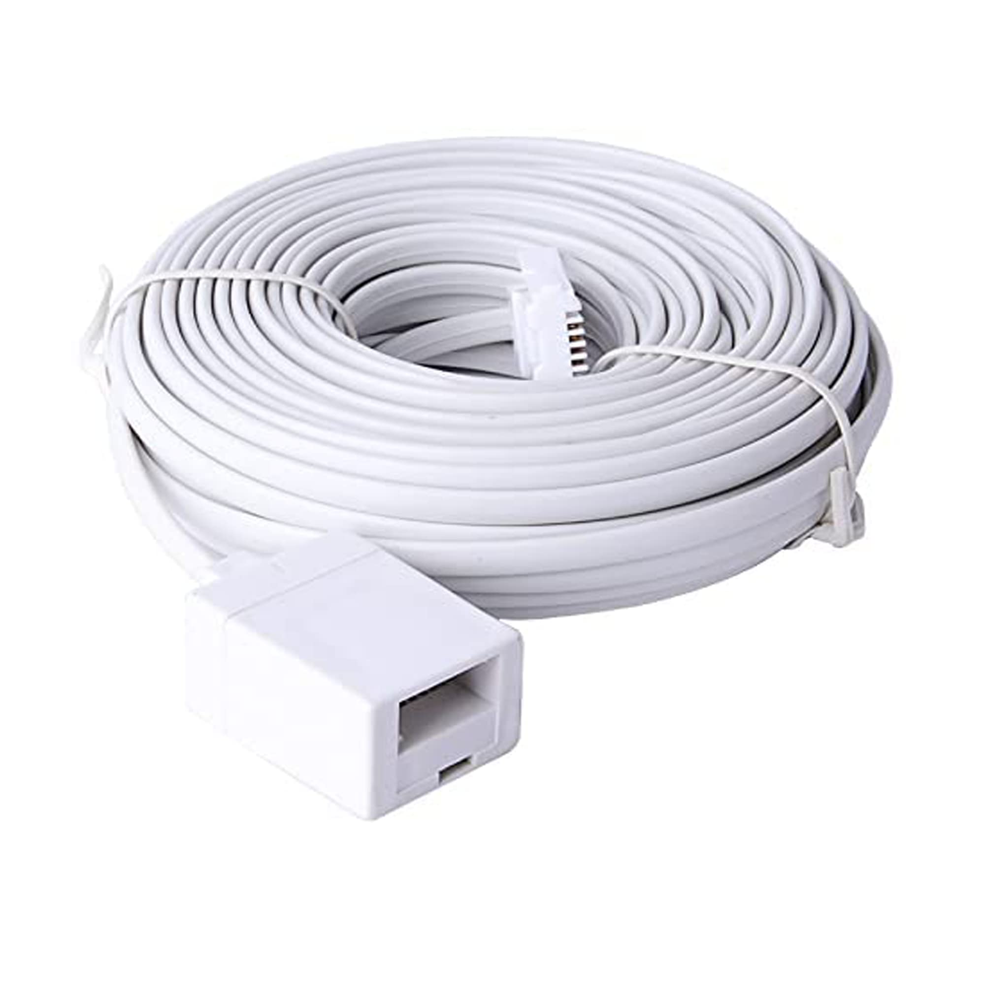 BT Telephone Extension Cable 15M, White Male to Female 6-Pin Straight Through for UK Landline Phone Cord Home & Office Fax Modem Extender 6 Wire