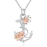 CRWENG Anchor Necklace for Women 925 Sterling Silver Anchor Pendant Necklace with Rose Charm Jewelry Gifts for Women