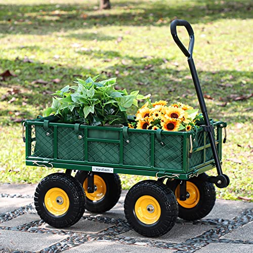 Yardsam Heavy Duty Steel Garden Cart with NoFlat Tires and Liner