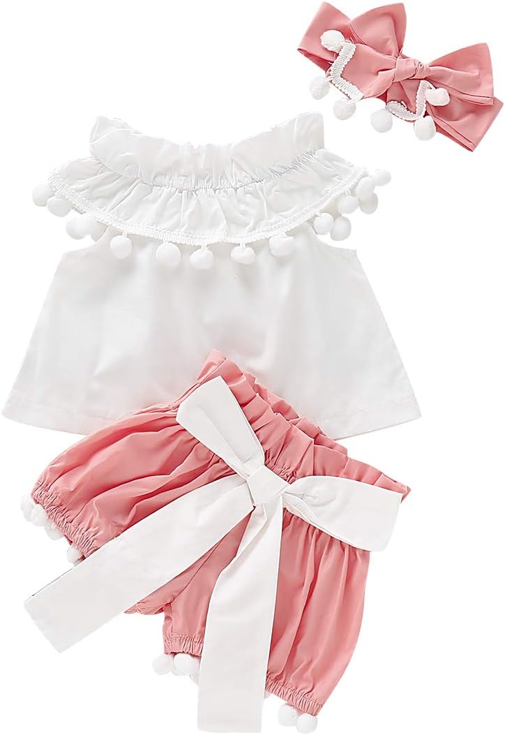 Newborn Girl Clothes Off Shoulder Tops Tshirt Shorts Bottoms with Bowknot Headband Baby Girls Clothes 3PCS Set