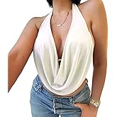 VANCOL Women's Halter Neck Front Draped Casual Halter Neck Draped Front Sexy Backless Tank Top