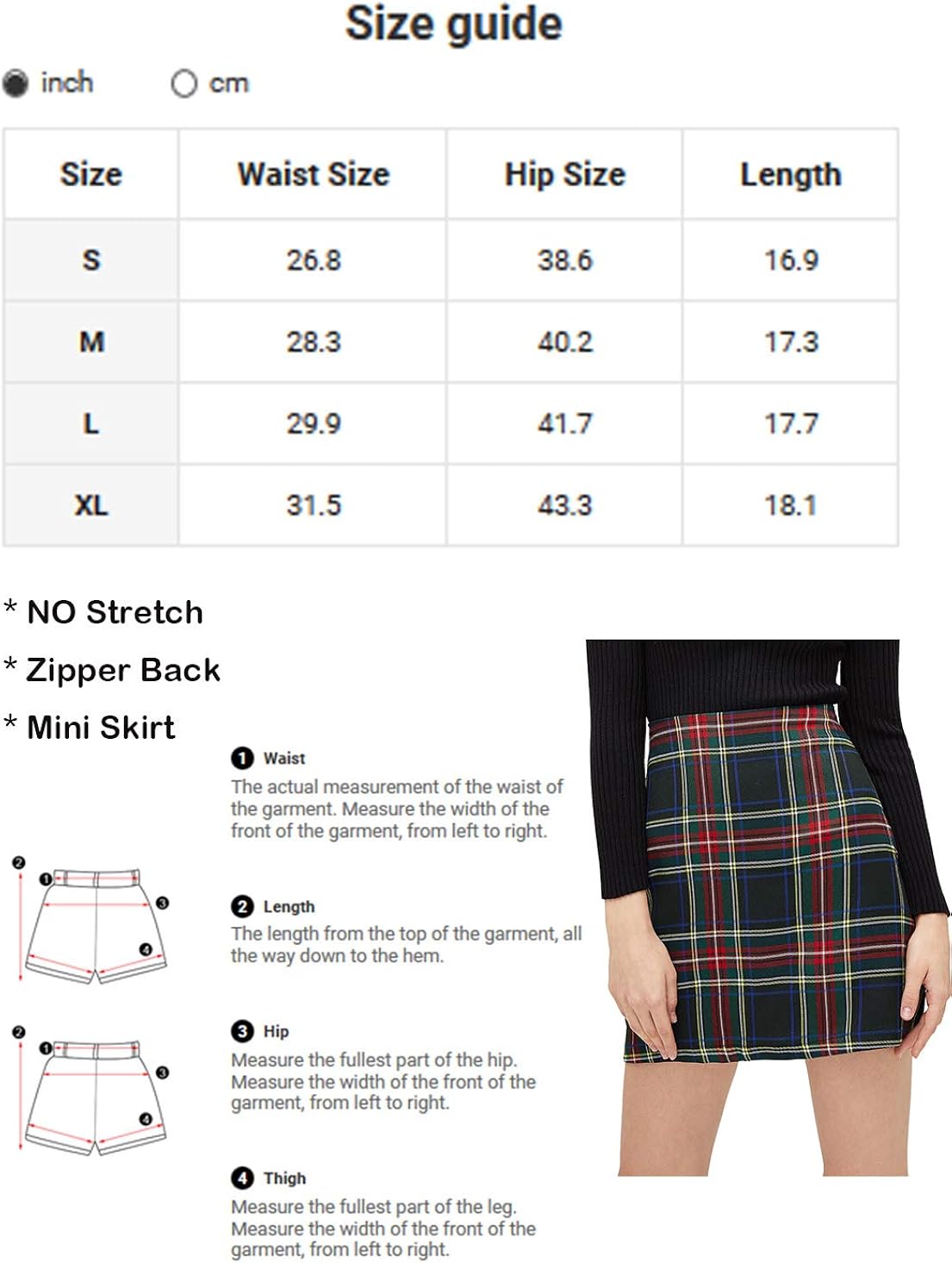 MakeMeChic Women's Plaid Skirt Zipper Back High Waist A-Line Mini Skirt: Clothing