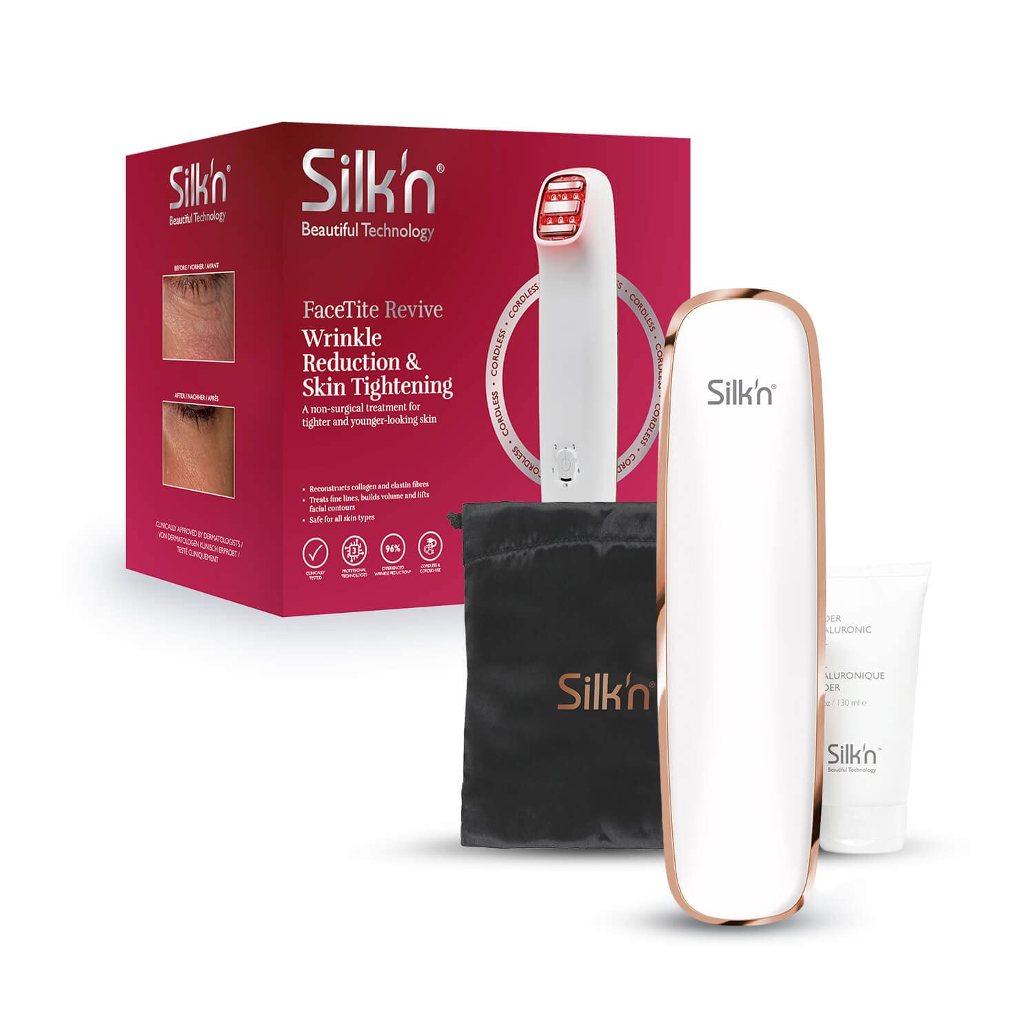 Silk'n FaceTite Revive - Non-Invasive Anti-Ageing Device for Wrinkle Reduction, Skin Tightening, and Facial Contouring with RF, LED, and Infrared Technology - Includes Travel Pouch