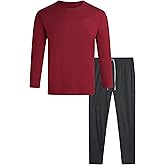 Kenneth Cole Mens Pajamas Set - 2 Piece Soft Knit Cotton Blend Long Sleeve Sleep Shirt and Pajama Pants for Men