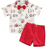 Rtnnsbbfcm Toddler Baby Boy Summer Clothes Short Sleeve Cartoon Print Bow Tie Shirt Top Shorts 2Pcs Casual Outfit