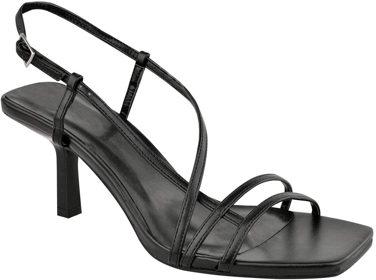 Womens Ladies Kitten Heel Strappy Ankle Strap Black Silver Sandals