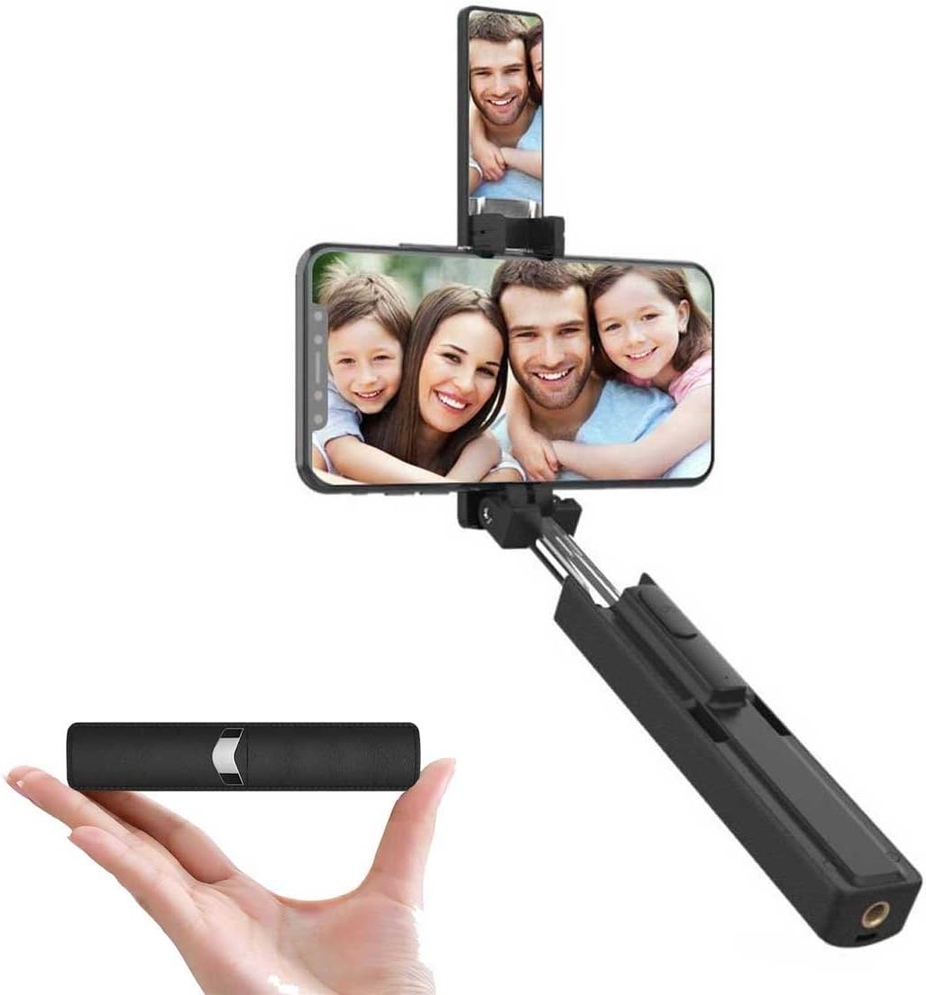 Bluetooth Selfie Stick, Portable Mirror Wireless Remote Handheld Monopod Tripod Holder for iPhone Android Cellphone by JOMAY (Black, Mirror Version)