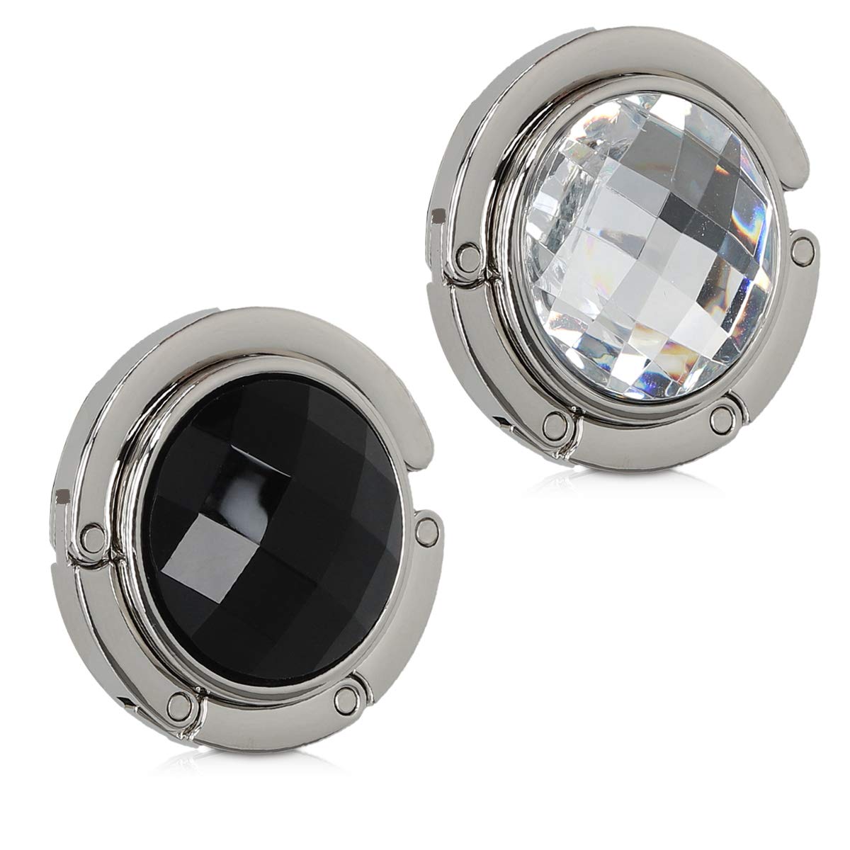 kwmobile Purse Hook for Table - Set of 2 Purse Holder - Folding Handbag Hanger - Portable Bag Holder - Bag Hooks for Desk - Table Hook Black/White/Silver