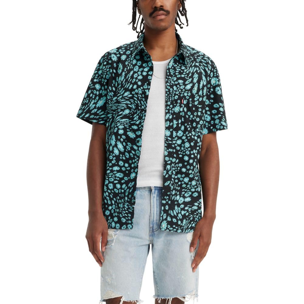 Levi's Men's Classic 1 Pocket Short Sleeve Button Up Shirt, (New) Liquid Flowers Meteorite Image