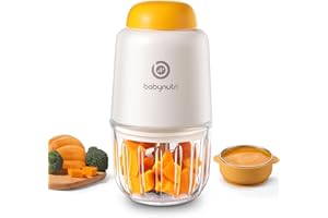 BabyNutri Baby Food Processor – Puree Blender with Glass Bowl, Stainless Steel Blades, BPA-Free, One-Touch Control, Easy to Clean, Quiet Operation, Ideal for New Parents, 10oz