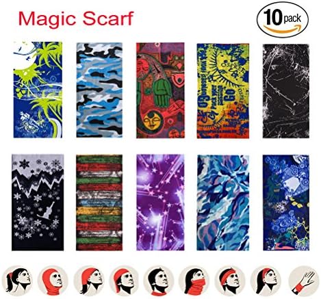 YINUOWEI 10pcs 9.4" X 19.3" Bandanas Party Favor Magic Scarf Creative Headband Wristband Collars Muffler Scarf Face Mask Hairband (Group 1)