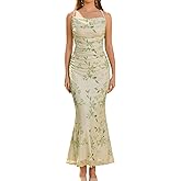 URYIAO Women's Summer Floral Spaghetti Strap Maxi Dress Sleeveless Ruched Mesh Bodycon Long Wedding Guest Dresses