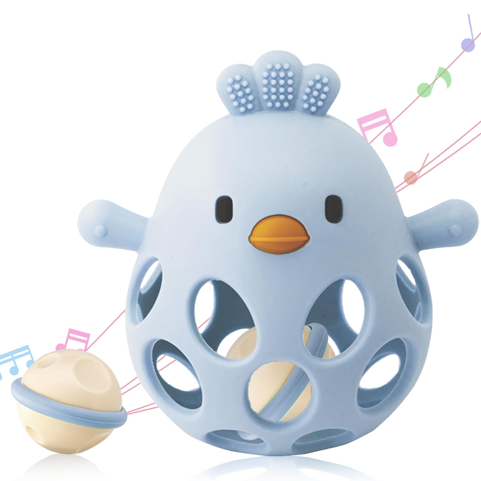 Photo 1 of 2-in-1 Baby Teething Rattle Toy, Sensory Grasping Teether for Infants 3-12 Months, 100% Food-Grade Silicone, Easy to Hold, Soothing & Developmental, BPA Free