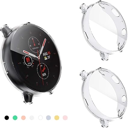 (2 Pack) Fvlerz for Samsung Galaxy Watch Active 2 Screen Protector 44mm,All-Around TPU Anti-Scratch Case Soft Protective Bumper Cover for Samsung ...