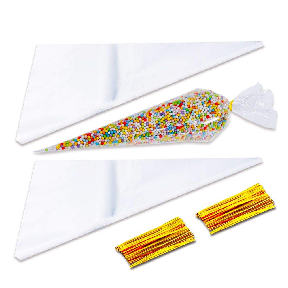 Aot 100 pcs sweet cone bags 16x30cm clear transparent cellophane treat