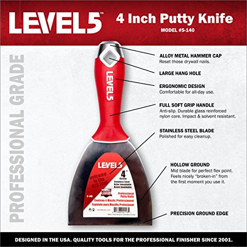 image for  Level5 Tools 3-Pack Pro Grade Stainless Steel Drywall Putty Knife Pac