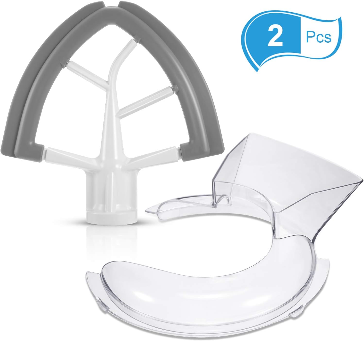 KFE5T Tilt Head 4.5/5 Quart Flex Edge Beater KN1PS Pouring Shield Stand Mixer Replacement for KitchenAid, Total 2 Pieces
