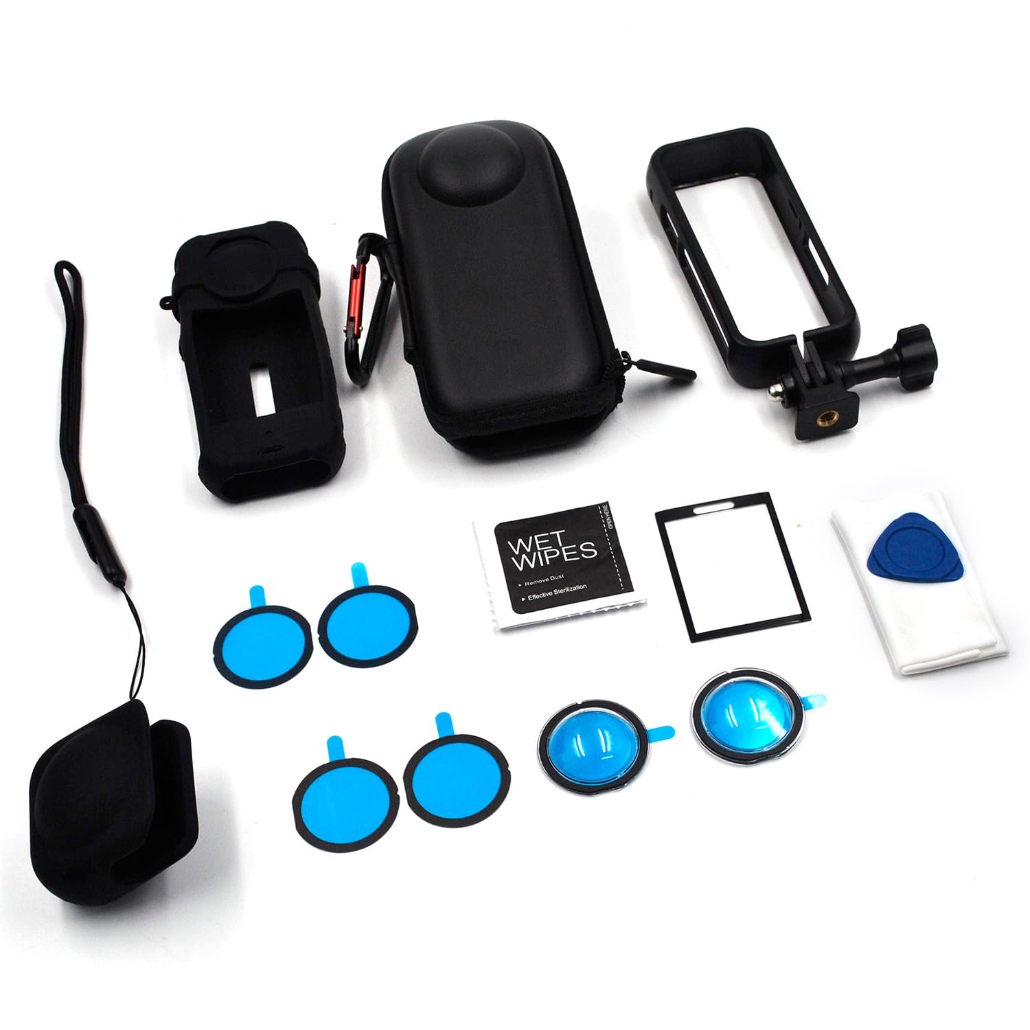 Photo 1 of Begguath Sports Camera Accessory Kit for Insta360 X3, including Hard Case Protector, Silicone Protector, Protective Frame?Tempered Glass Screen Film, Lens Protector, Premium Lens Protector, Black