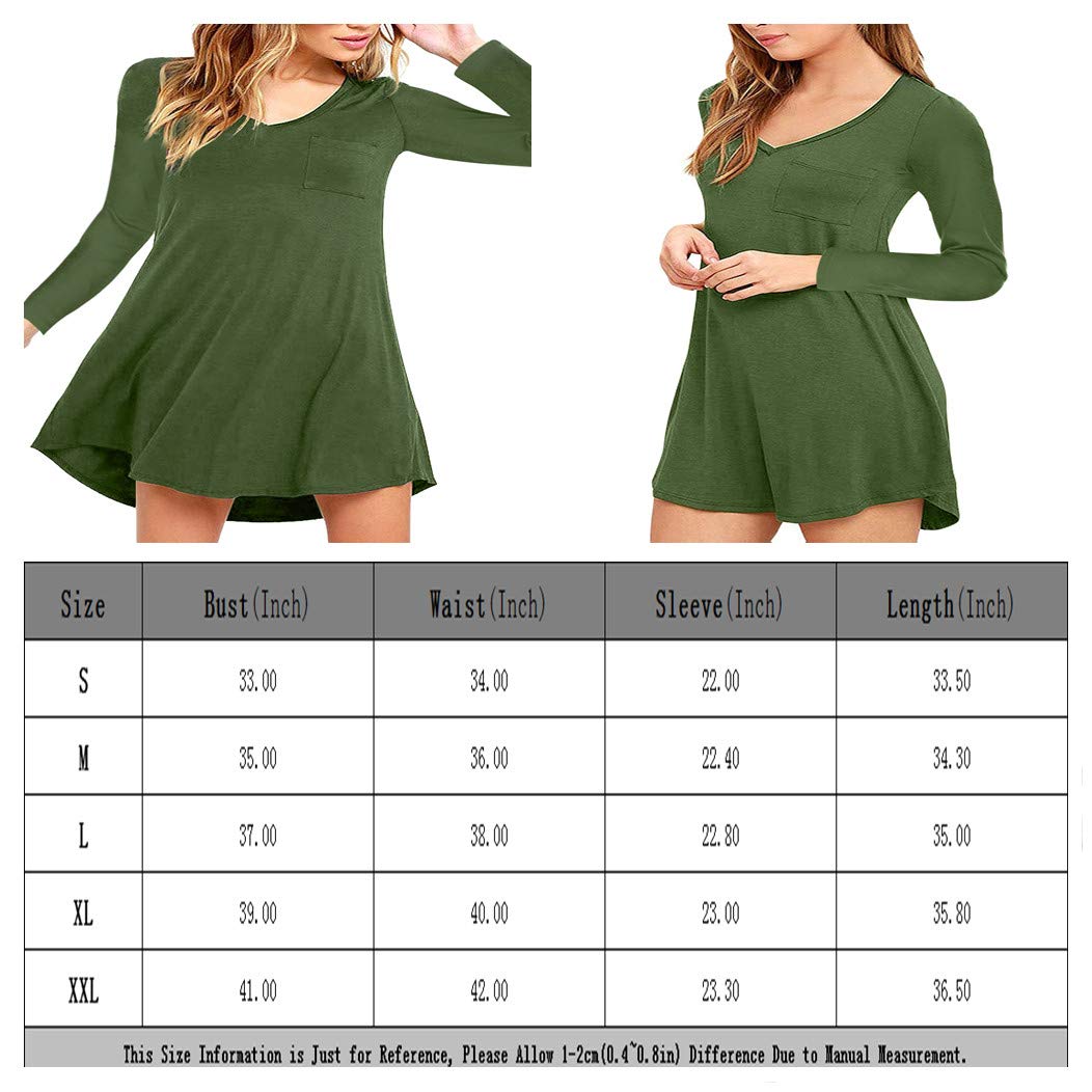 Eanklosco Womens Casual Short Sleeve Plain Pocket V Neck T Shirt Tunic Dress (Green-1, M)