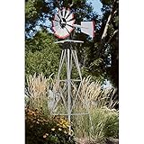 8ft. Ornamental Garden Windmill - Galvanized with Red Tips