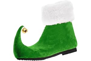 KRDPMV Novelty Elf Shoes, Christmas Santa Elf Shoes for Adults Women Men, Green Christmas Elf Slippers with Jingle Bells, Soft Elf Costume Accessories, Cosplay Props for Holiday Plays & Parties