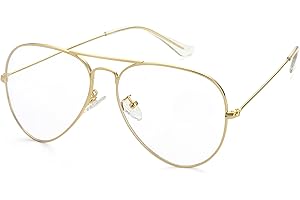 Kursan Clear Lens Aviator Glasses for Women Men Fashion Metal Frame Non-Prescription Eyeglasses (Gold)