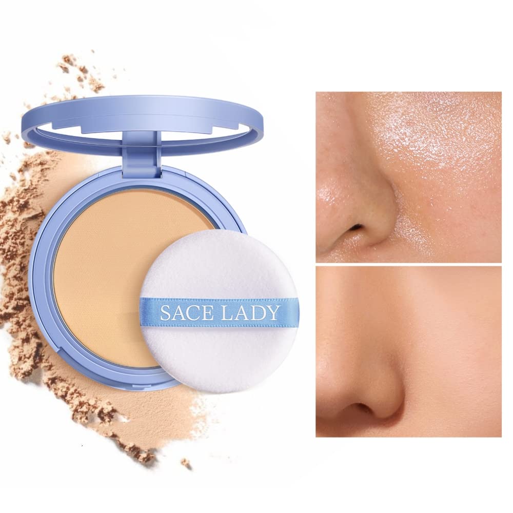 SACE LADY Full Cover Liquid Foundation and Face Pressed Compact Powder Makeup Set, Flawless Lasting Oil Control Face Makeup Kit 2Pcs