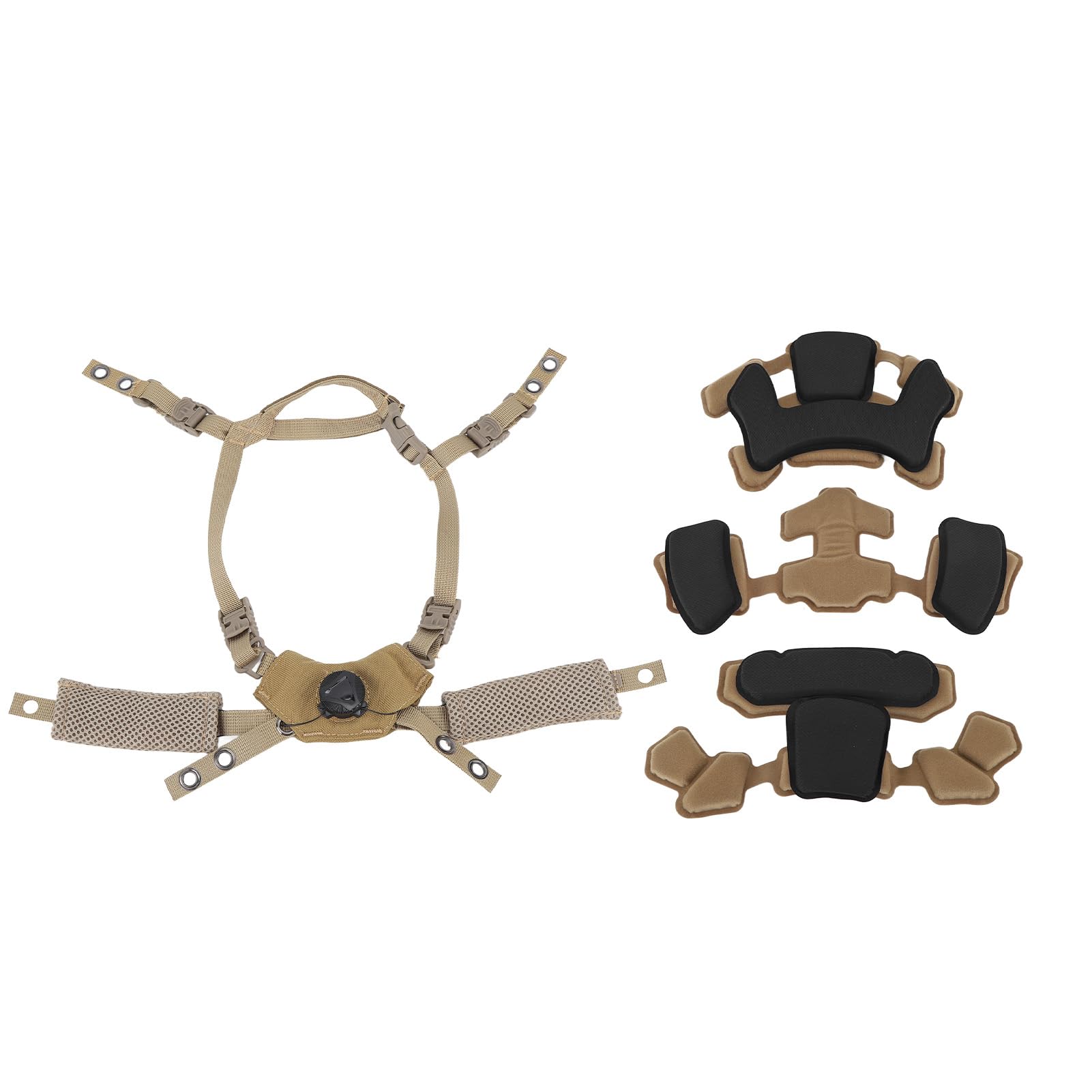 Tactical Helmet Dial Suspension System Chin Strap for ACH, for MICH, for Team Wendy, for FMA, for EXF, Dial Liner Kit with Soft Comfortable Cushion Pads Fastening Screws Accessory (Mud Spongeand