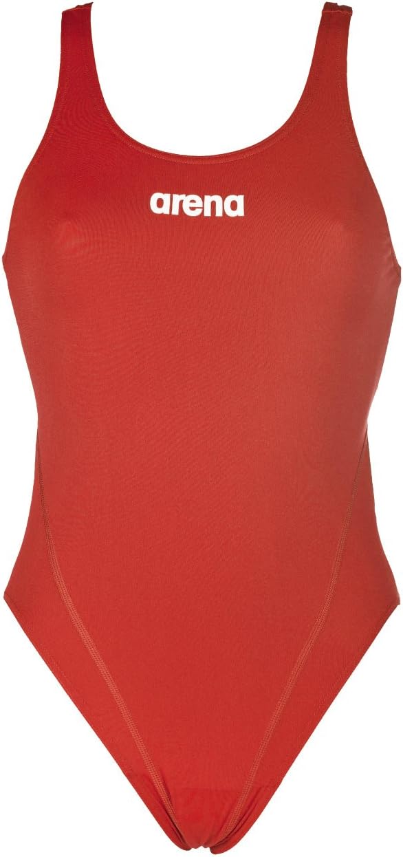 arena W High Women's Solid Swim Tech High Sports Swimsuit, womens, 2A241, Red-White, 34, 28
