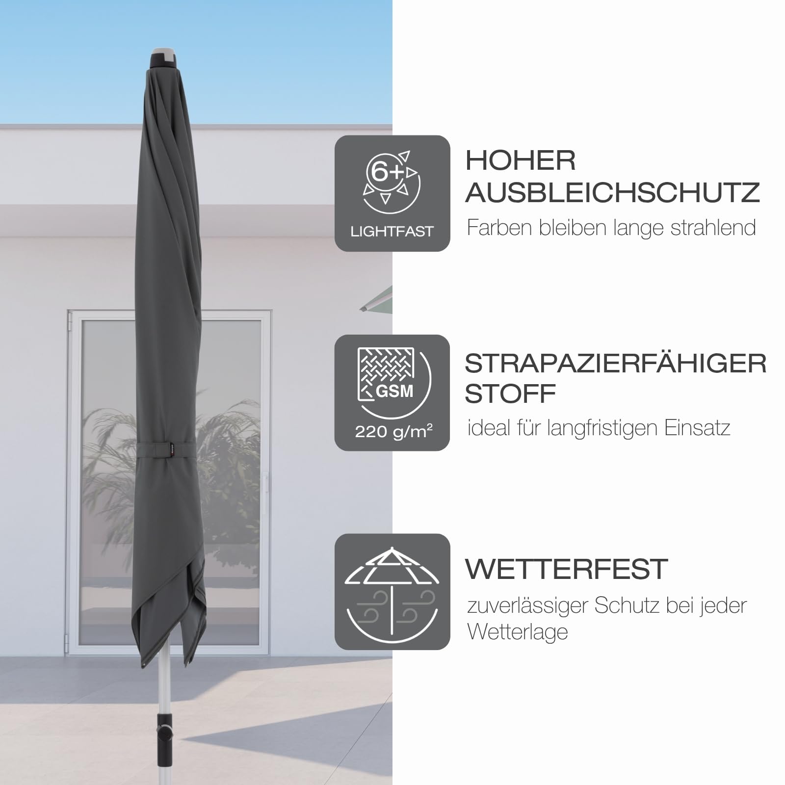 Knirps Automatic Sonnenschirm 240x240cm Dunkelgrau I innovativer UV-Schutz mit automatischem Öffnen & Schließen I stabiler Gartenschirm I Terrassenschirm kompakt I große Schirmfläche 3