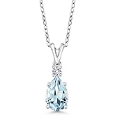 Gem Stone King 925 Sterling Silver Sky Blue Aquamarine and White Created Sapphire Pendant Necklace For Women (1.21 Cttw, Gemstone March Birthstone, Pear Shape 9X6MM, with 18 inch Chain)