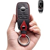 YINEOR for Mercedes Benz Key Fob Cover Leather Car Key Case Keychain Fob Holder Compatible with Mercedes A, C, E, G, S Class 2017-2024 (Black)