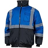 VENDACE High Visibility Reflective Safety Jackets for Men Polar Fleece Lining ANSI Class 1 Hi Vis Winter Bomber Jacket Hoodie(Royal blue,XL)
