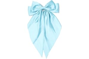 KIVZEX Big Hair Bows Silky Satin Hair Bows for Women - Sky Blue Long Tail Cute Hair Ribbon Coquette Barrettes for Girls
