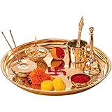 URBAN HAAT Hand Made Brass Puja Thali Set (410 Gram Weight, 10 inch Diameter)