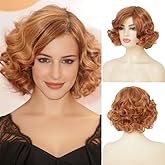 Amnenl Short Blonde Curly Wigs for Women Honey Blonde Side Part Synthetic Wig Cosply Daily Halloween Wigs