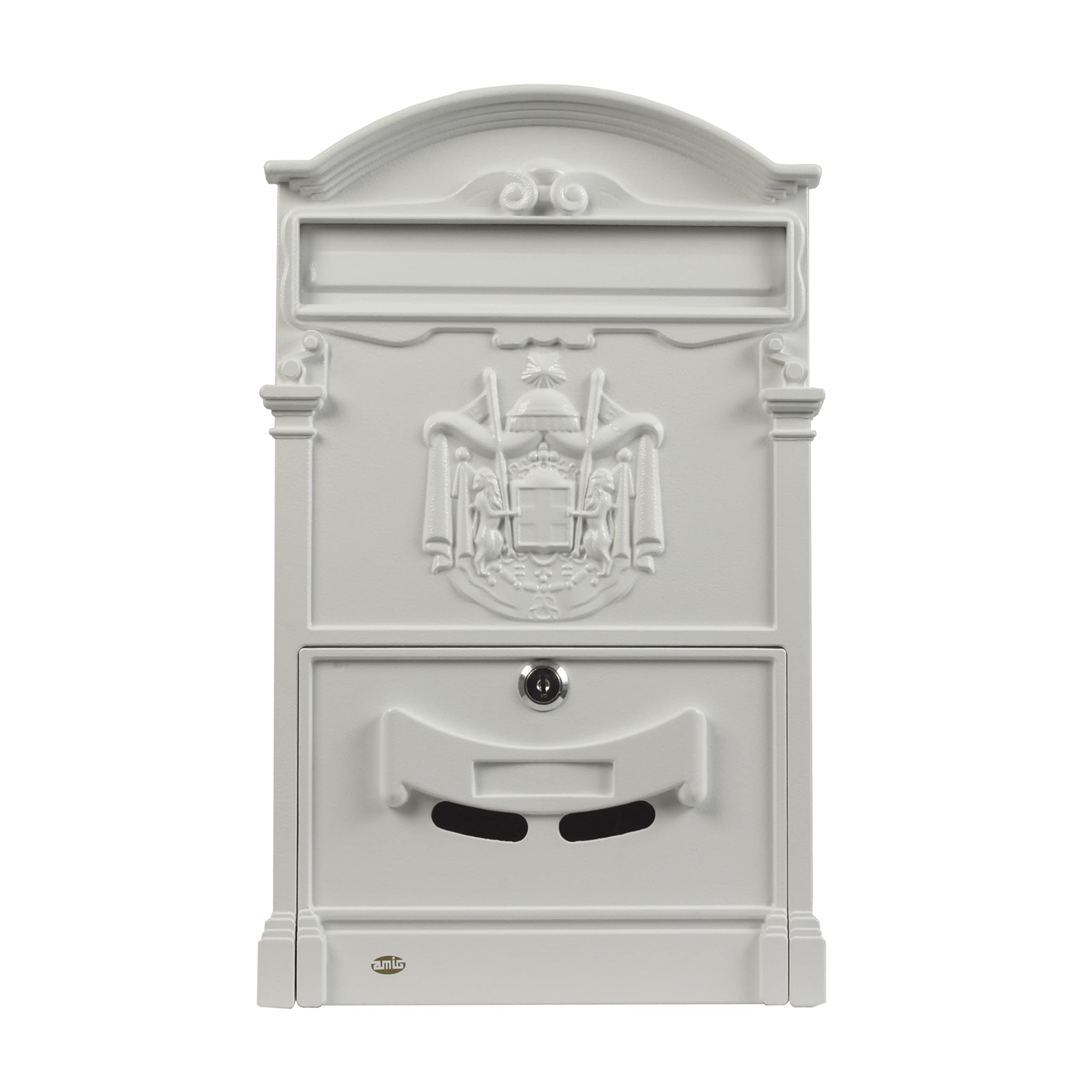 Amig Classic Style Mailbox for Outdoor Use | Post Locker for Walls, Walls or Fences | 40.5 x 25.5 x 8.5 cm | Aluminium | Includes Screws | White Colour