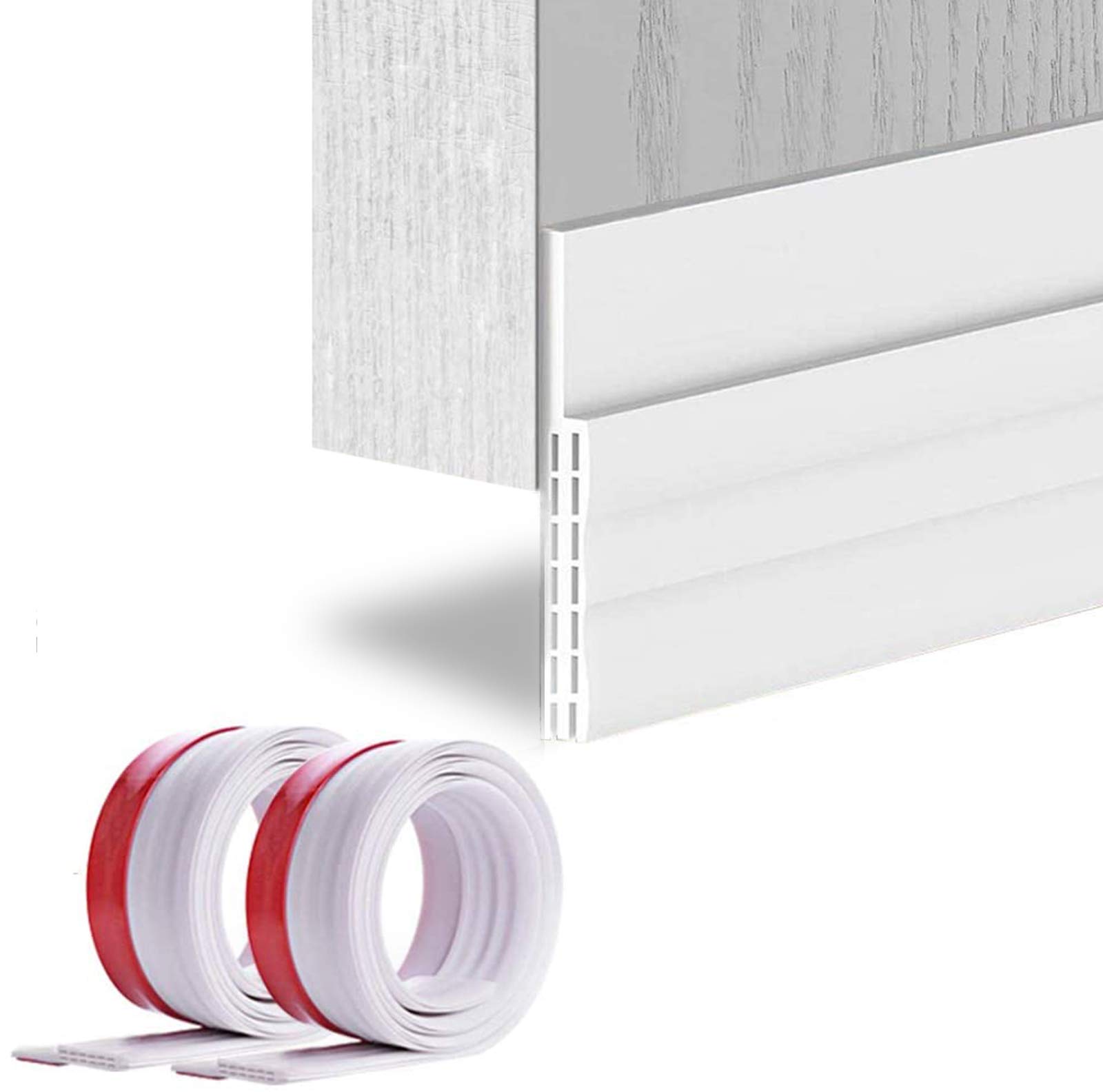 Photo 1 of [2Pack Large Door Sweep] Huge Gap Door Draft Stopper, 3-2/5"W x 39" L Door Bottom Seal with Wider Strong Adhesive for Interior/Exterior Doors - Guard Against Drafts, Dust, Noise and Animals-White