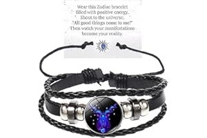 Atiptu Zodiac Signs Spirit Bracelet Multilayer Adjustable 12 Constellation Zodiac Leather Bracelets for Women Men Handmade Woven Glow in the Dark Zodiac Jewelry Gift for Constellation Lover