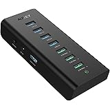 AUKEY Powered USB Hub with 4 USB 3.0 Ports for Data Transfer, 3 Charging Ports, 12V/3A Power Adapter for Smartphones and Laptops