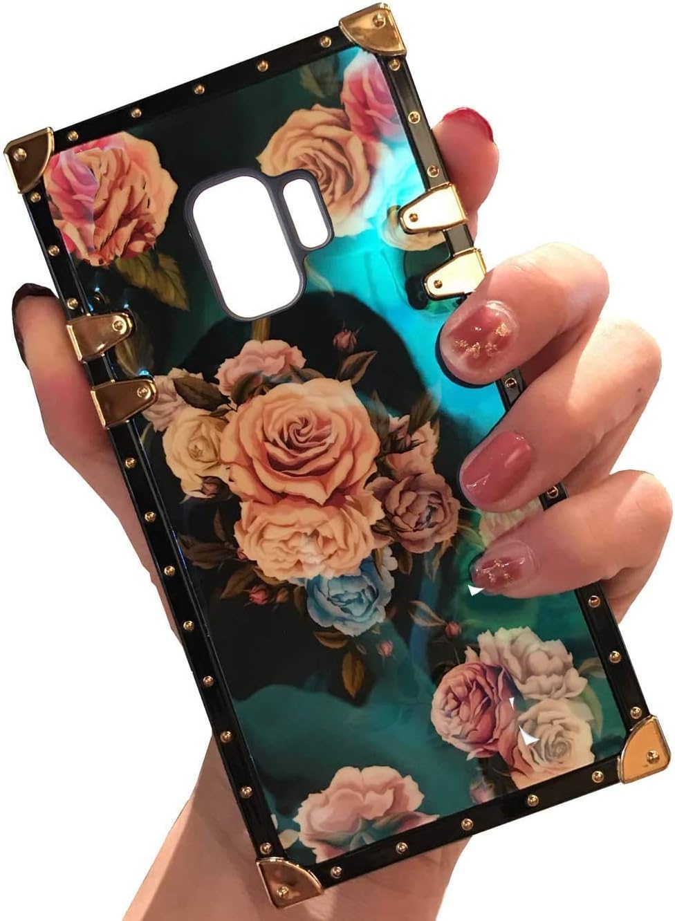 Galaxy S8 Case, Babemall Luxury Retro Blu - Ray Phone Square Reinforced Corners Protective Scratch Proof Back Cover Case for Samsung Galaxy S8 -Flower 2