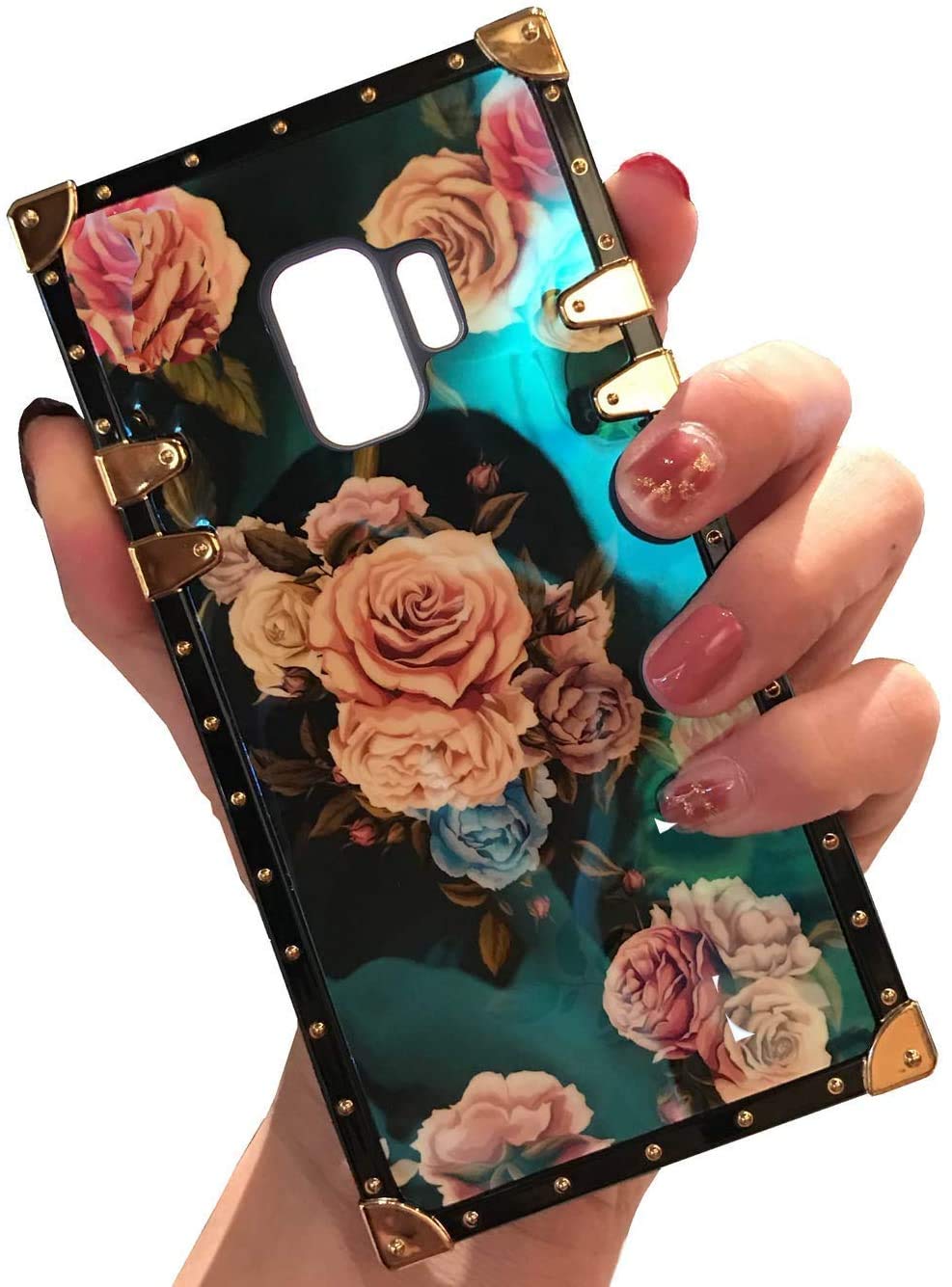 Galaxy S8 Case, Babemall Luxury Retro Blu - Ray Phone Square Reinforced Corners Protective Scratch Proof Back Cover Case for Samsung Galaxy S8 -Flower 2