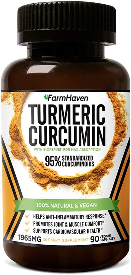 Turmeric Curcumin with BioPerine Black Pepper & 95% Curcuminoids, 1965mg, Maximum Absorption for Joint Support & Healthy Inflammatory Response, Non-GMO Turmeric Capsules, Made in USA - 90 Veg Caps: Health & Personal Care