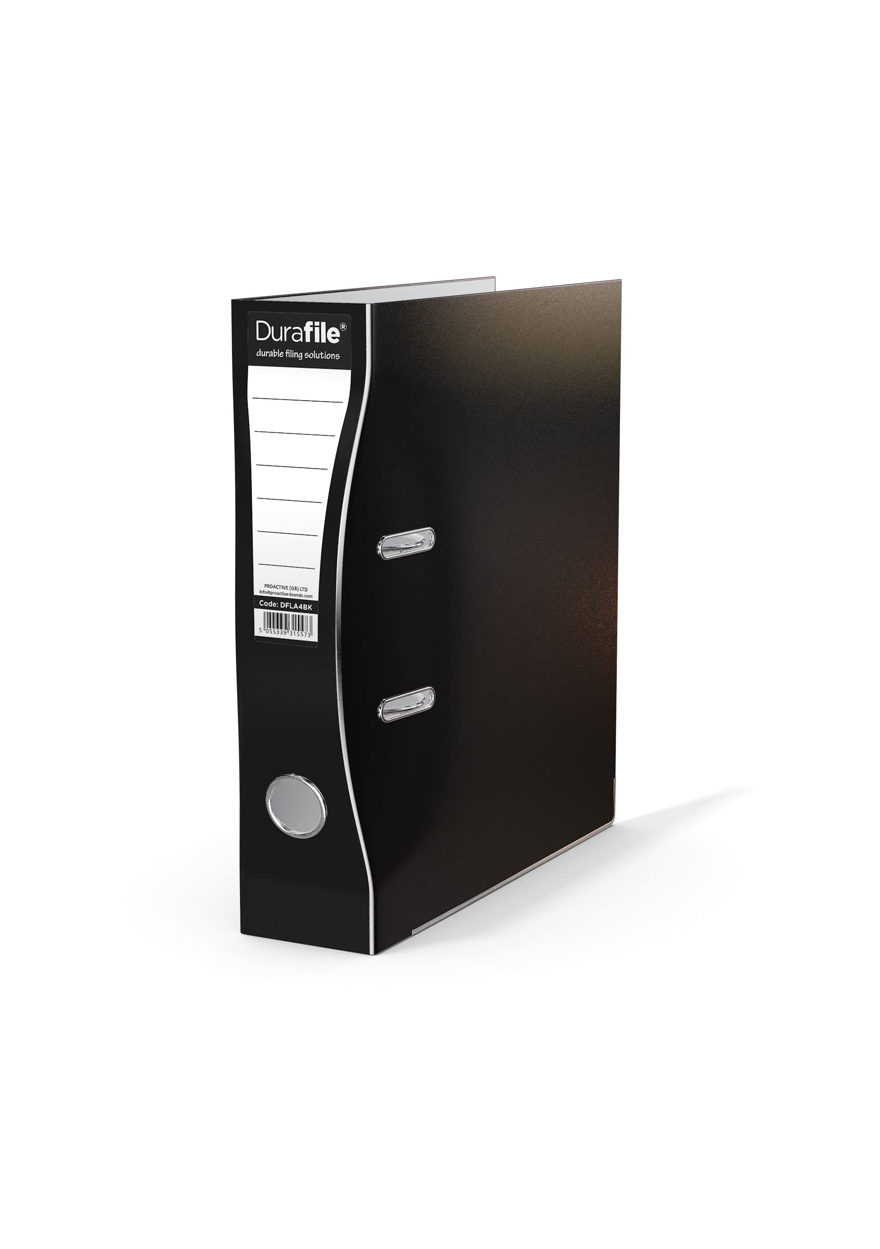 Durafile Lever Arch File, Black File, Single Folder, Glossy Heavy Duty Board Construction with metal mechanism, Suitable for A4 Size Documents, Ideal storage file folders for School, Home & the Office