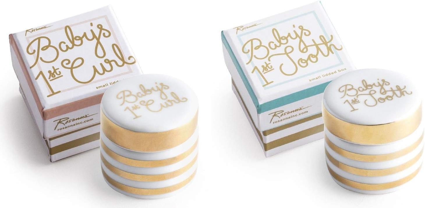 The Emporium Direct Baby First Tooth and 1st Curl Keepsake Boxes Trinket Birth Christening Gift Set Bundle