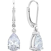 YL 925 Sterling Silver Teardrop Dangle Drop Earrings for Women 7x10 MM Solitaire Birthstone Leverback Jewelry