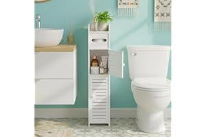 ShellKingdom Toilet Paper Holder Stand, Small Bathroom Storage Cabinet with Doors and Shelves, Slim Storage Cabinet for Bathr