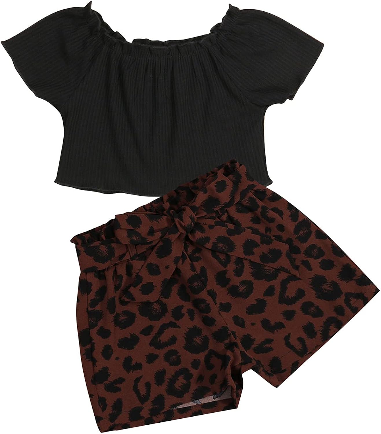 Baby Girl Leopard Shorts Set Toddler Kids Off Shoulder