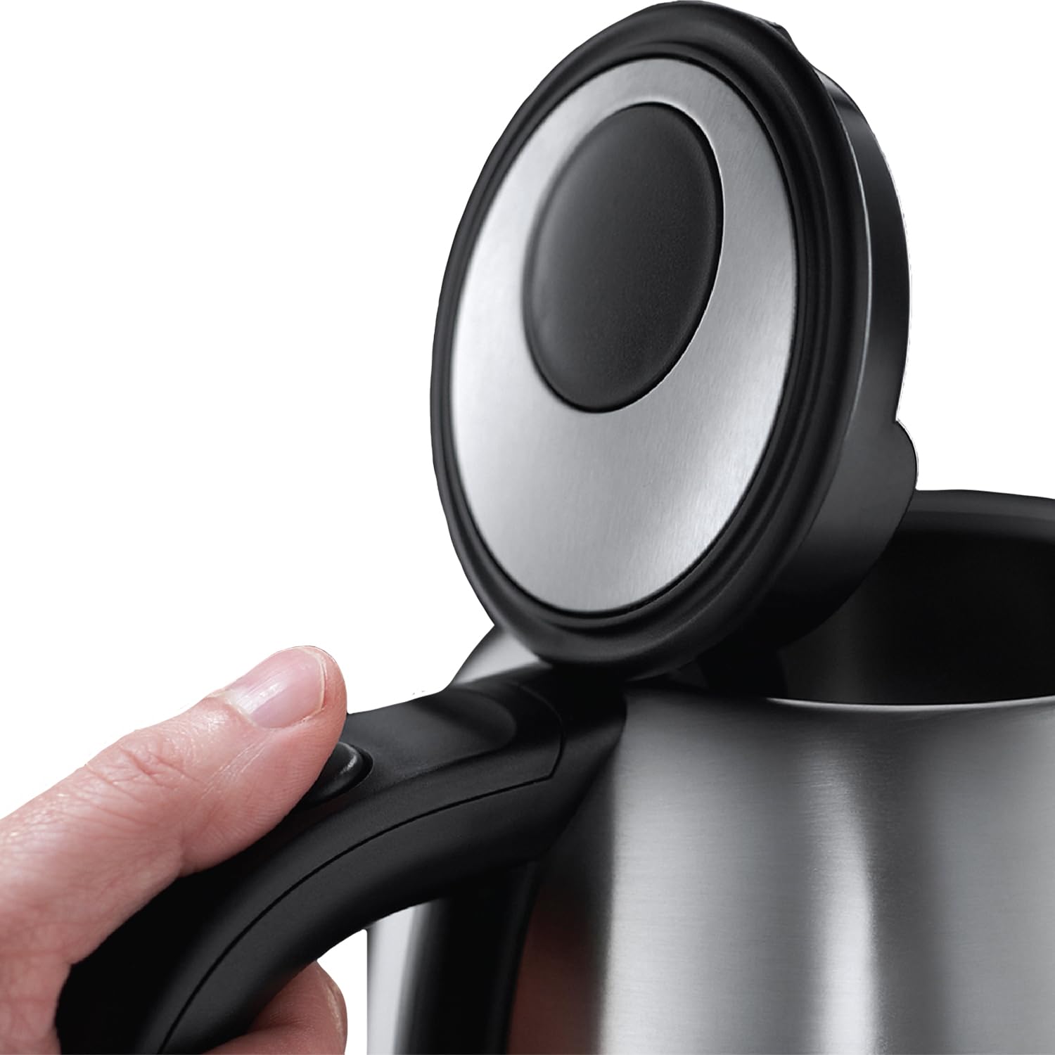 Russell Hobbs Brushed Stainless Steel & Black Electric 1.7L Cordless Kettle (Fast Boil 3KW, Removable Washable Anti-Scale Filter, Push to Open lid, Perfect Pour spout) 20441