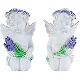Brizoria 2-Piece Lavender-Holding Angel Resin Statues, Indoor Outdoor Angel Figurines, Outdoor Garden Decor & Home Desktop Ornaments - Ideal for Parents Friends